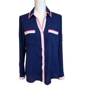 EXPRESS Portofino Shirt Blue Pink‎ Button Shirt Blouse Top M Work Office Job